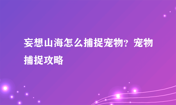 妄想山海怎么捕捉宠物？宠物捕捉攻略