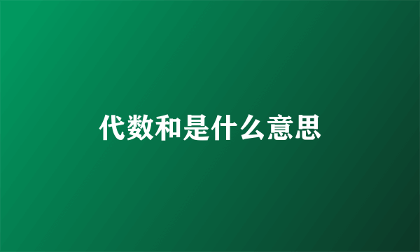 代数和是什么意思