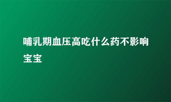 哺乳期血压高吃什么药不影响宝宝