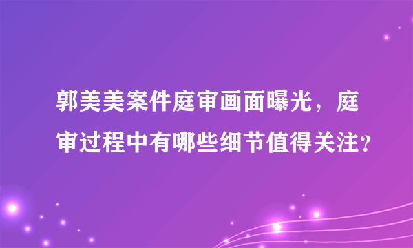 郭美美案件庭审画面曝光，庭审过程中有哪些细节值得关注？