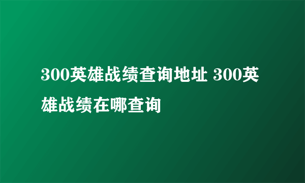 300英雄战绩查询地址 300英雄战绩在哪查询