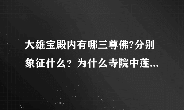 大雄宝殿内有哪三尊佛?分别象征什么？为什么寺院中莲花特别多？