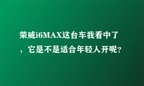 荣威i6MAX这台车我看中了，它是不是适合年轻人开呢？