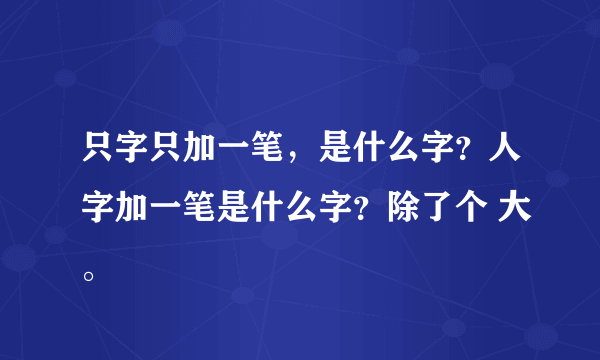 只字只加一笔，是什么字？人字加一笔是什么字？除了个 大。