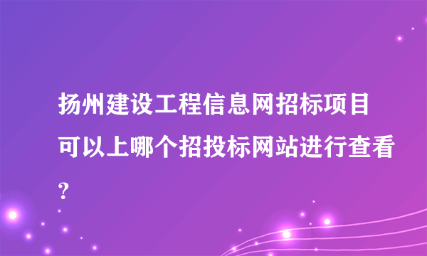 扬州建设工程信息网招标项目可以上哪个招投标网站进行查看？