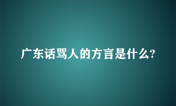 广东话骂人的方言是什么?