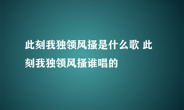 此刻我独领风搔是什么歌 此刻我独领风搔谁唱的