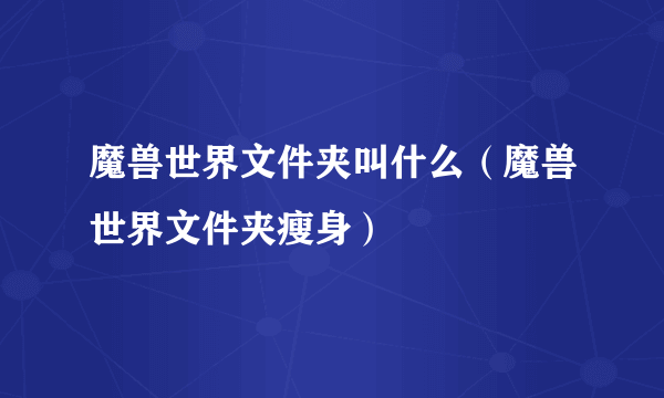 魔兽世界文件夹叫什么（魔兽世界文件夹瘦身）