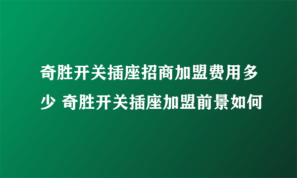 奇胜开关插座招商加盟费用多少 奇胜开关插座加盟前景如何