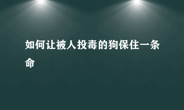 如何让被人投毒的狗保住一条命