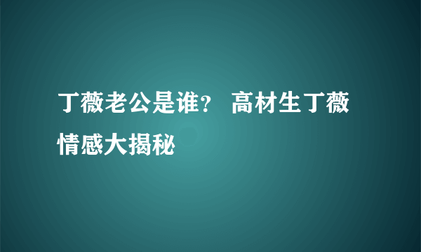 丁薇老公是谁？ 高材生丁薇情感大揭秘