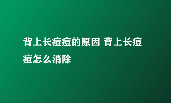 背上长痘痘的原因 背上长痘痘怎么消除