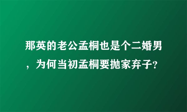 那英的老公孟桐也是个二婚男，为何当初孟桐要抛家弃子？