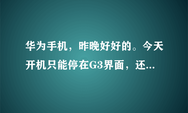 华为手机，昨晚好好的。今天开机只能停在G3界面，还一直震动，怎么回事啊。求大神