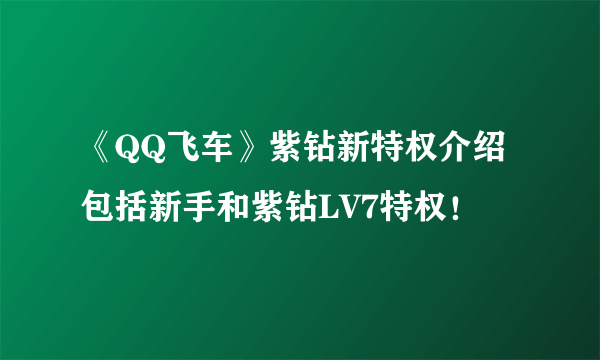 《QQ飞车》紫钻新特权介绍 包括新手和紫钻LV7特权！