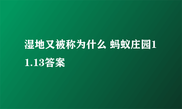 湿地又被称为什么 蚂蚁庄园11.13答案