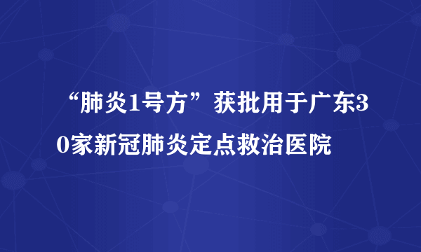 “肺炎1号方”获批用于广东30家新冠肺炎定点救治医院