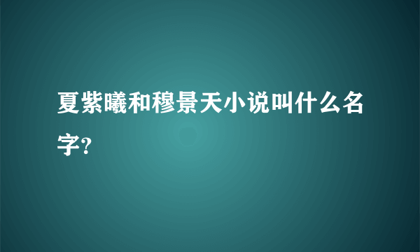 夏紫曦和穆景天小说叫什么名字？