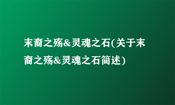 末裔之殇&灵魂之石(关于末裔之殇&灵魂之石简述)