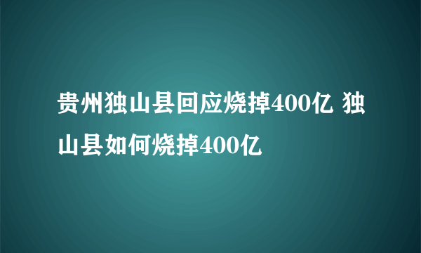 贵州独山县回应烧掉400亿 独山县如何烧掉400亿