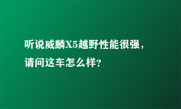 听说威麟X5越野性能很强，请问这车怎么样？