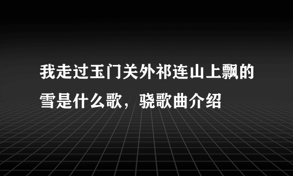 我走过玉门关外祁连山上飘的雪是什么歌，骁歌曲介绍