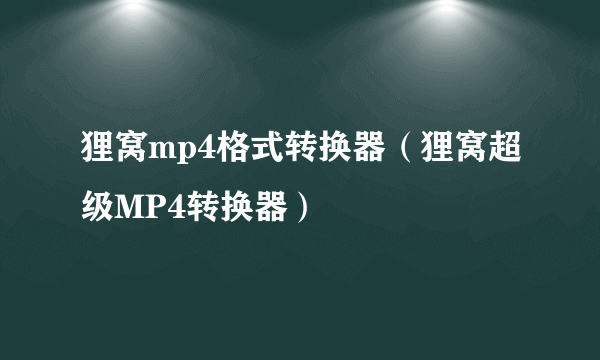 狸窝mp4格式转换器（狸窝超级MP4转换器）