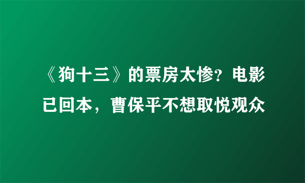 《狗十三》的票房太惨？电影已回本，曹保平不想取悦观众