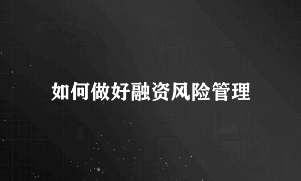 如何做好融资风险管理