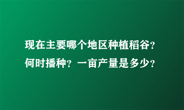 现在主要哪个地区种植稻谷？何时播种？一亩产量是多少？