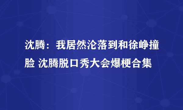 沈腾：我居然沦落到和徐峥撞脸 沈腾脱口秀大会爆梗合集