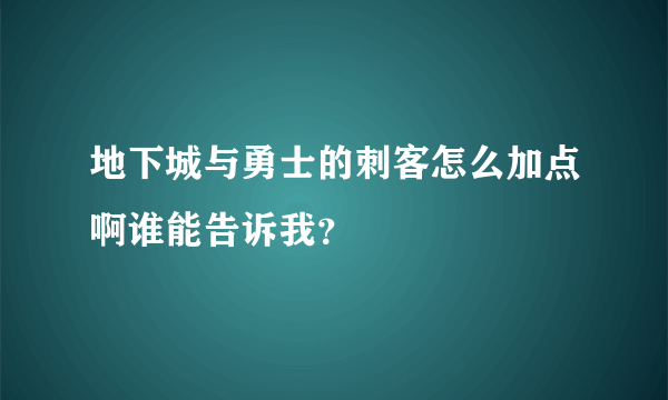 地下城与勇士的刺客怎么加点啊谁能告诉我？