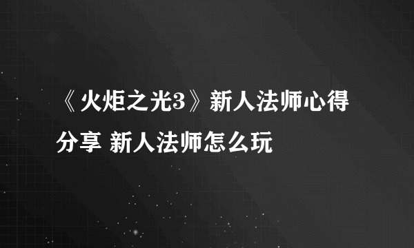 《火炬之光3》新人法师心得分享 新人法师怎么玩