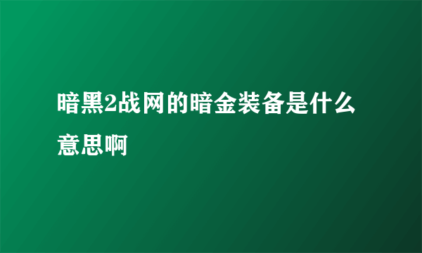 暗黑2战网的暗金装备是什么意思啊