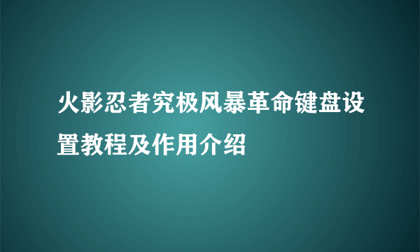 火影忍者究极风暴革命键盘设置教程及作用介绍