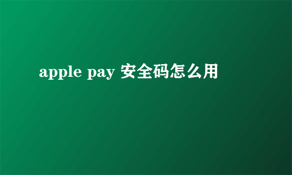 apple pay 安全码怎么用