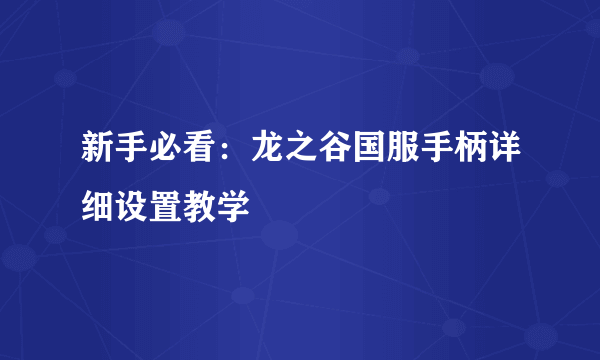 新手必看：龙之谷国服手柄详细设置教学