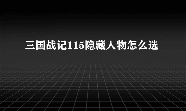 三国战记115隐藏人物怎么选