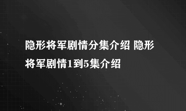 隐形将军剧情分集介绍 隐形将军剧情1到5集介绍