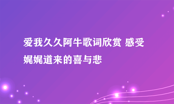 爱我久久阿牛歌词欣赏 感受娓娓道来的喜与悲