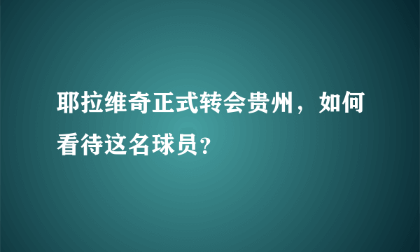 耶拉维奇正式转会贵州，如何看待这名球员？