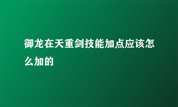 御龙在天重剑技能加点应该怎么加的