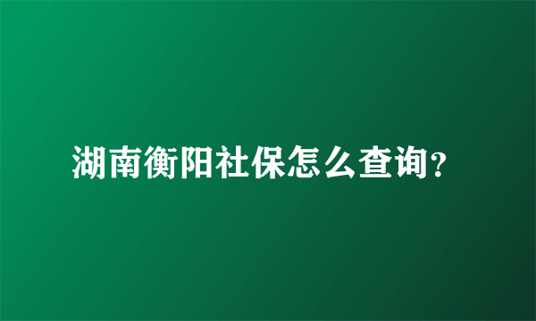 湖南衡阳社保怎么查询？