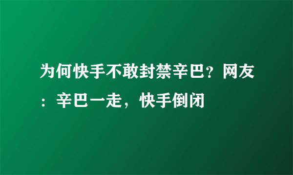 为何快手不敢封禁辛巴？网友：辛巴一走，快手倒闭