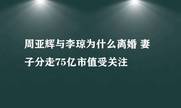 周亚辉与李琼为什么离婚 妻子分走75亿市值受关注