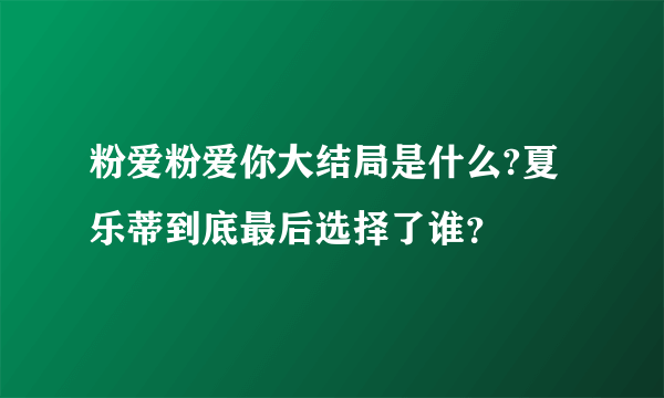 粉爱粉爱你大结局是什么?夏乐蒂到底最后选择了谁？