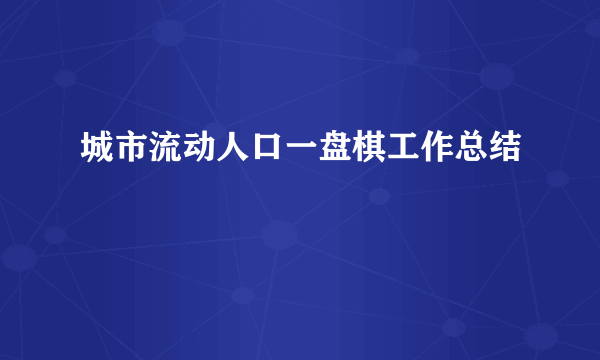 城市流动人口一盘棋工作总结