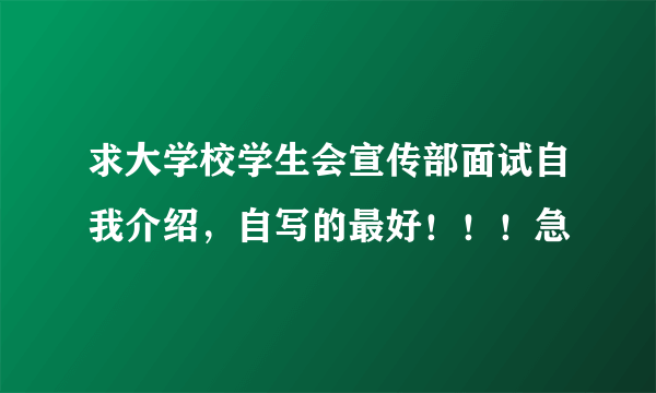 求大学校学生会宣传部面试自我介绍，自写的最好！！！急