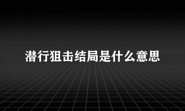 潜行狙击结局是什么意思