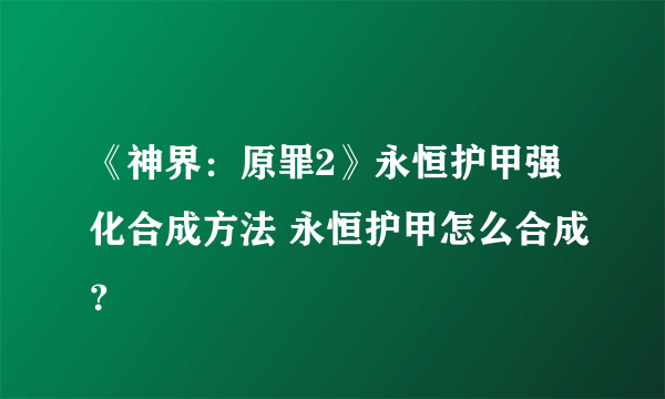 《神界：原罪2》永恒护甲强化合成方法 永恒护甲怎么合成？